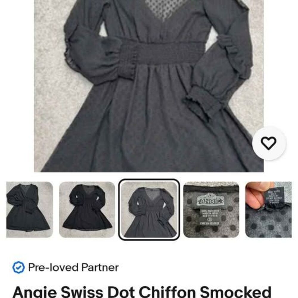 Angie Swiss Dot Chiffon Smocked Waist Mini Dress Long Sleeve